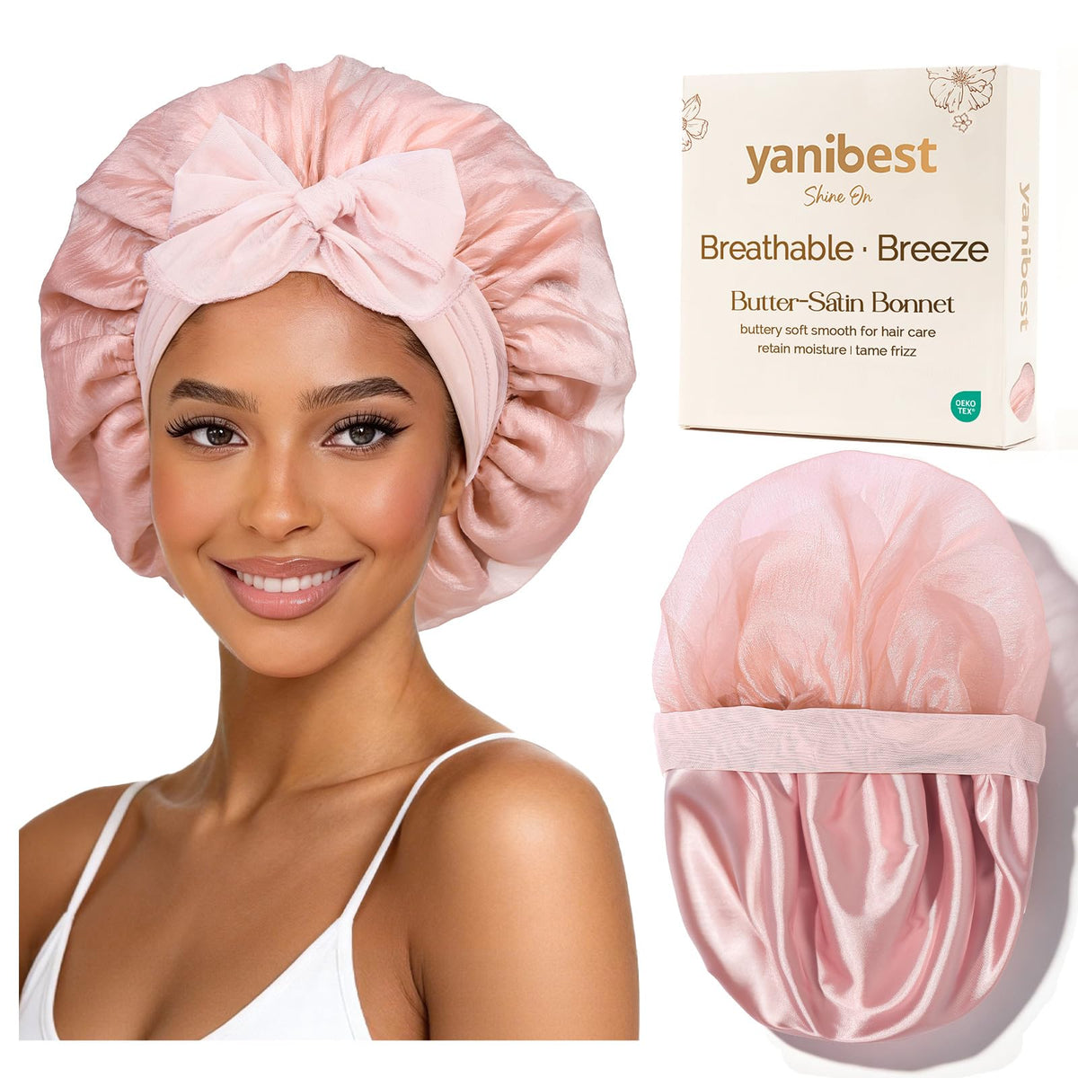 YANIBEST bonete seda transpirable para dormir protege el peinado y reduce frizz.