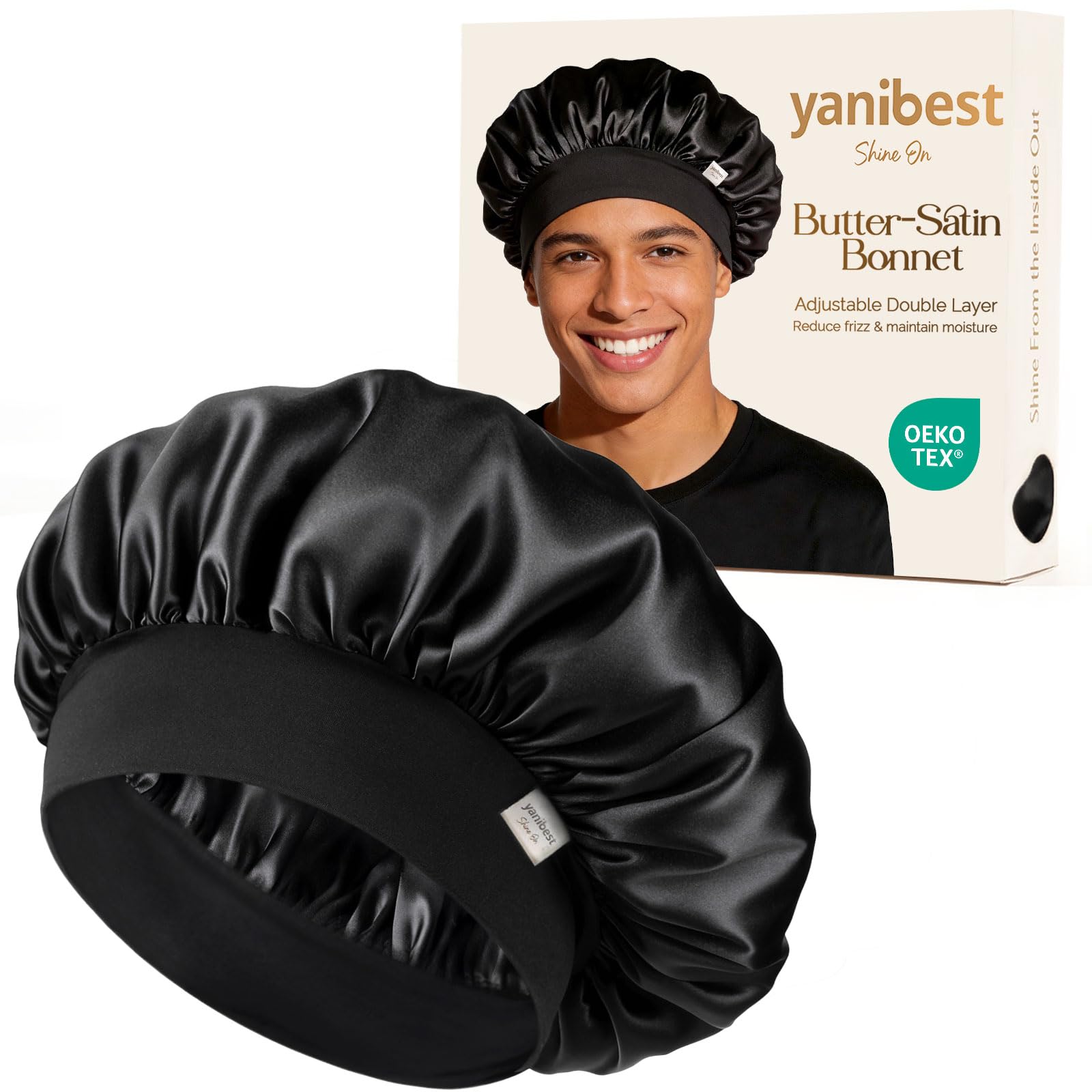 Yanibest gorro de seda para dormir con doble capa negro protege el cabello.