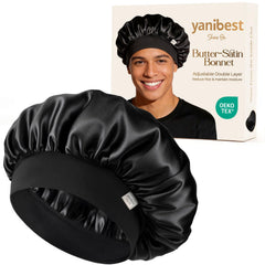 Yanibest gorro de seda para dormir con doble capa negro protege el cabello.