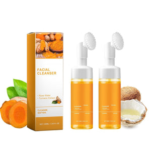 Yaper limpiador facial con cúrcuma y cepillo para una limpieza suave y revitalizante.