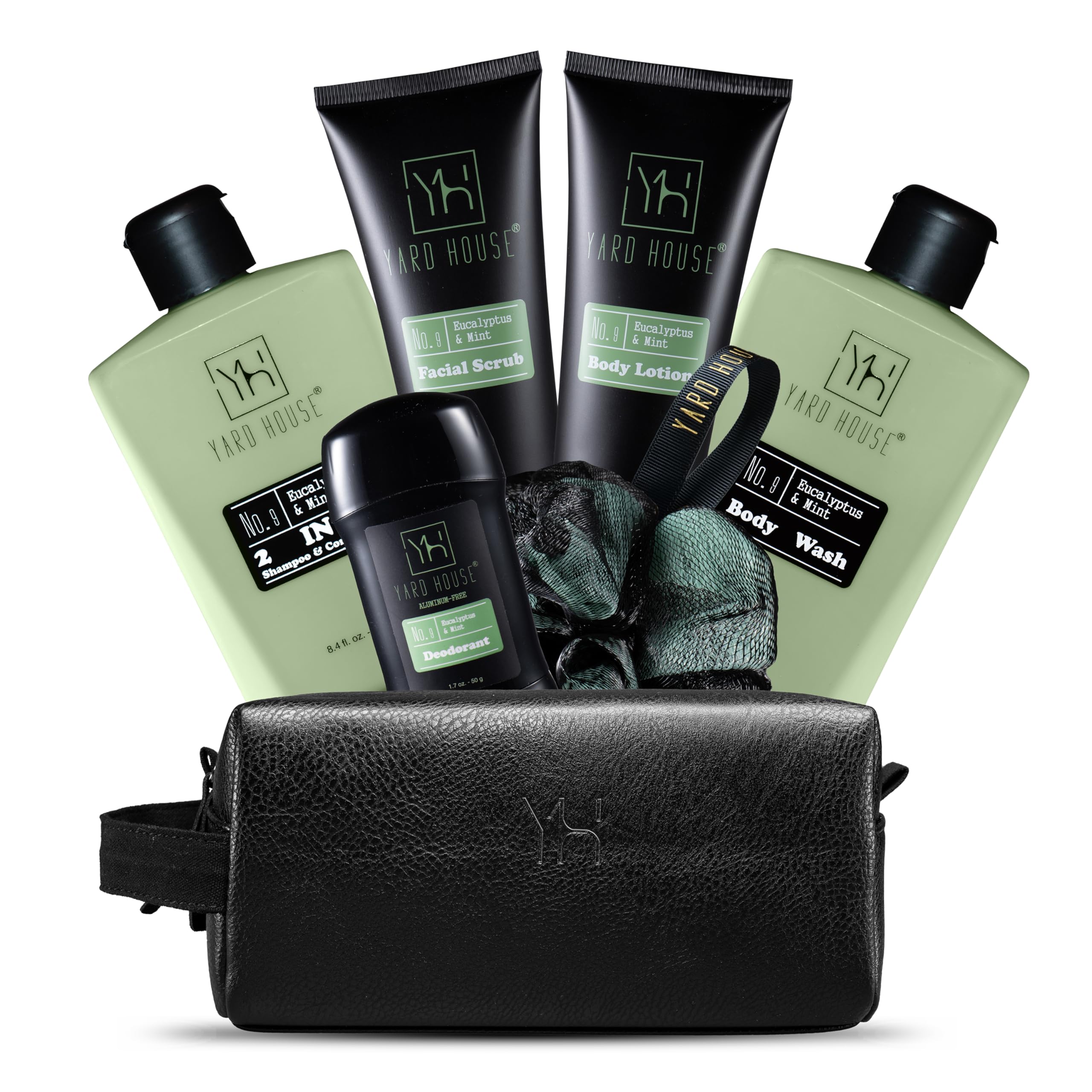 Conjunto Yard House regalo ducha lujo con bolsa de cuero para ocasiones especiales.