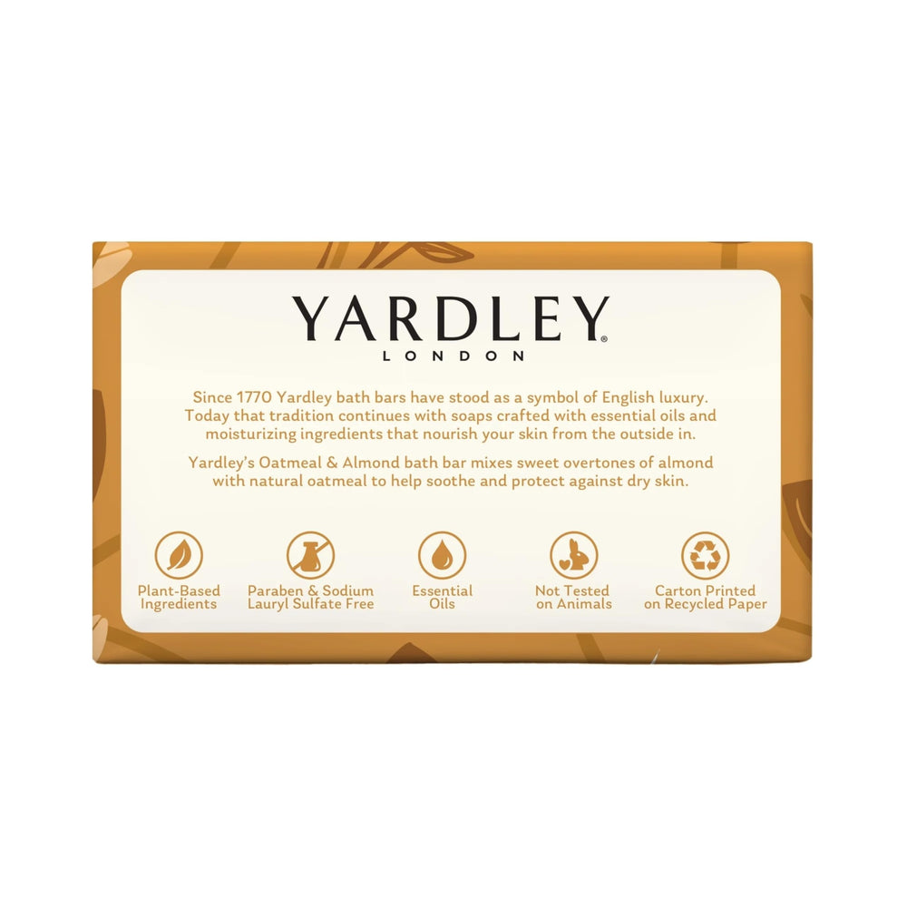 Yardley London barra hidratante avena almendra, diseño práctico del pack.