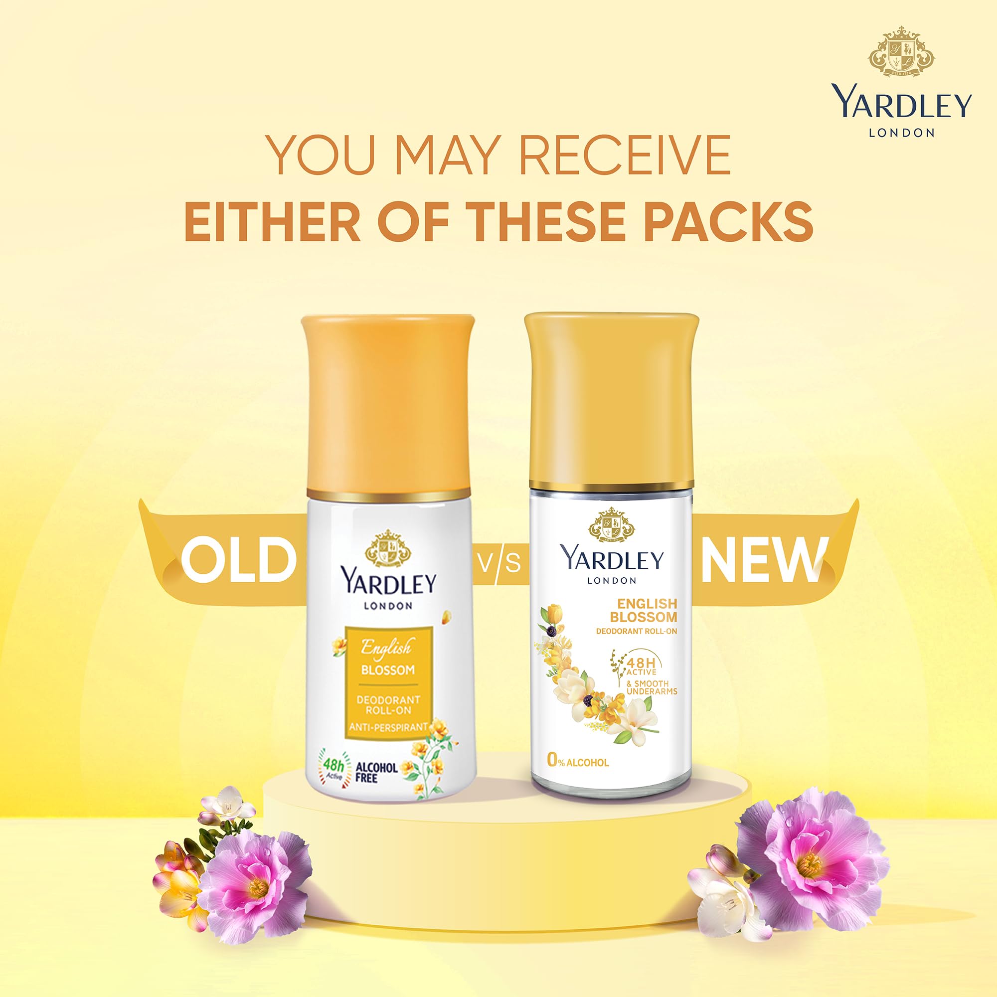 Yardley London English Blossom desodorante rodillo packaging compacto para bolso.