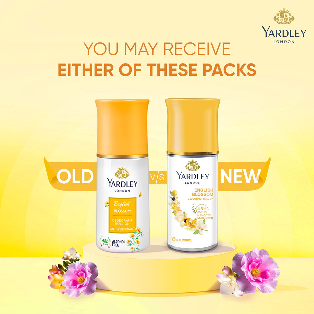 Yardley London English Blossom desodorante rodillo packaging compacto para bolso.