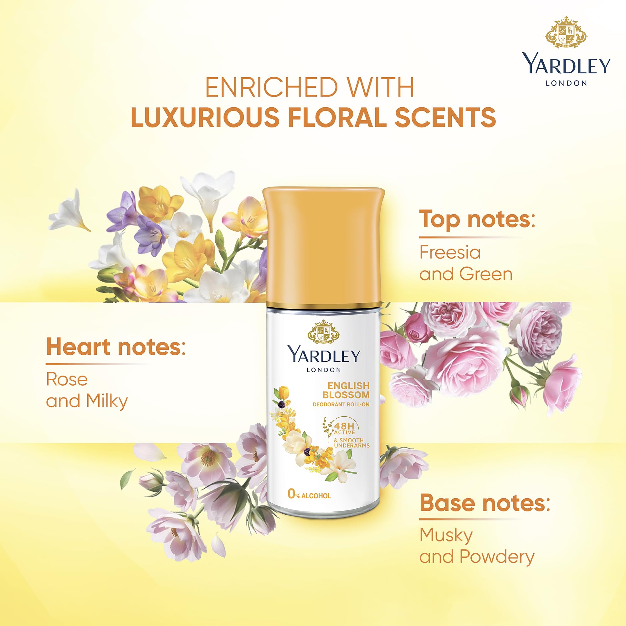 Yardley London English Blossom desodorante rodillo uso diario confiable.