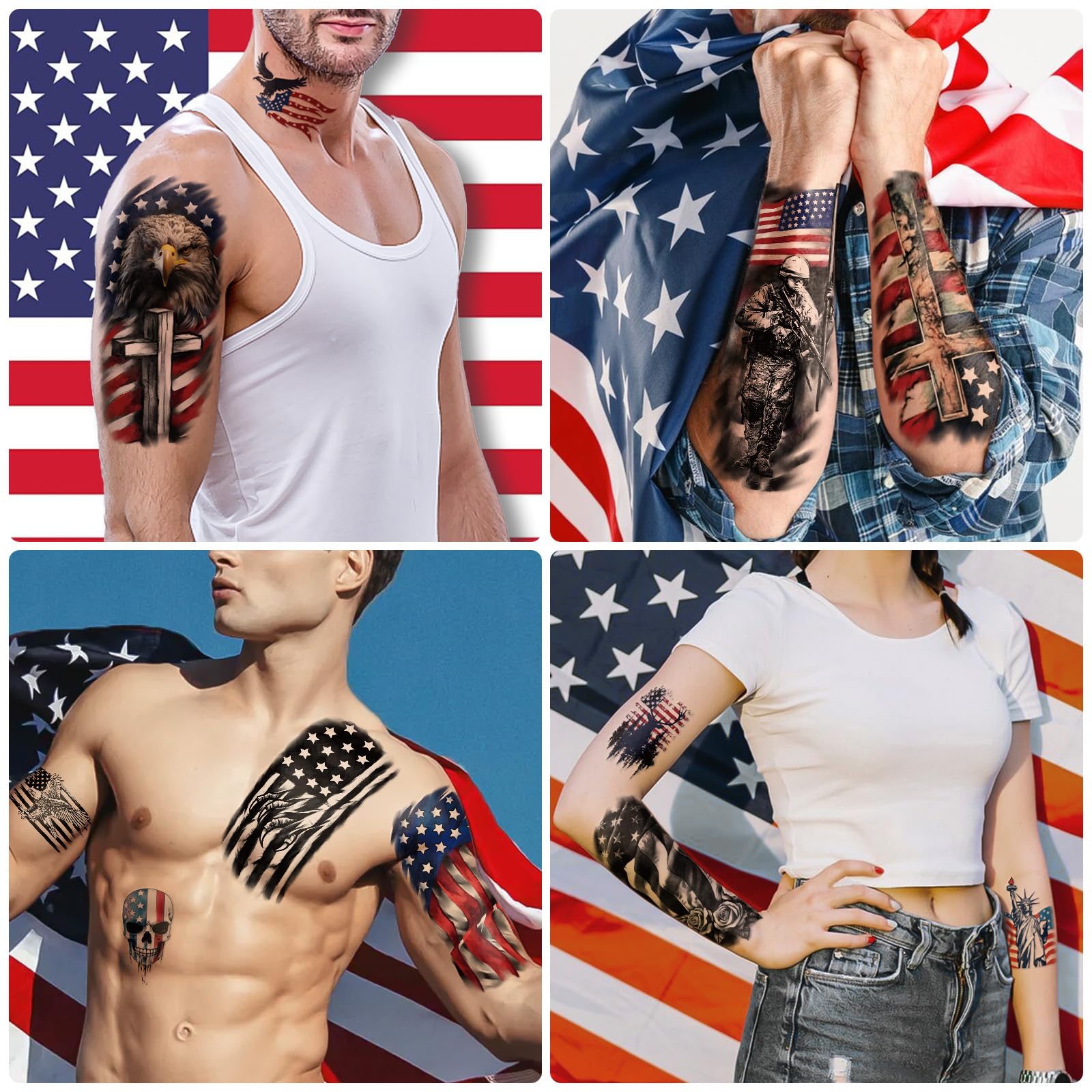 Tatuajes Yazhiji con estrellas para decoraciones del Día de la Independencia.