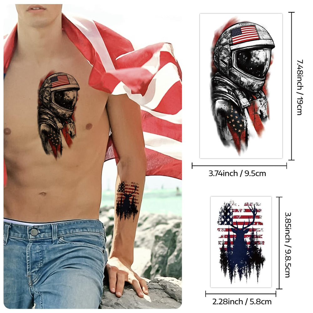 Tatuajes Yazhiji con globos patrióticos, perfectos para fiestas al aire libre.