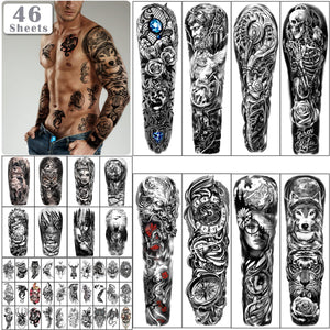 Yazhiji tatuaje temporal brazo completo con calaveras, look moderno para fiestas y cosplay