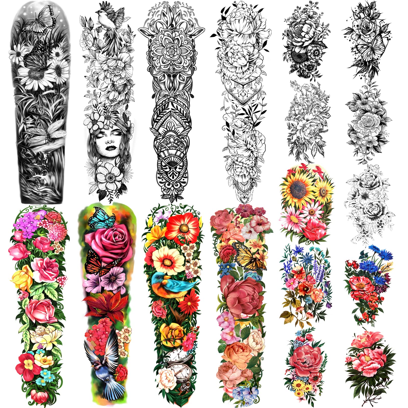 Yazhiji tatuaje temporal brazo completo, look realista para fiestas.