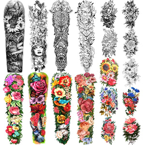 Yazhiji tatuaje temporal brazo completo, look realista para fiestas.