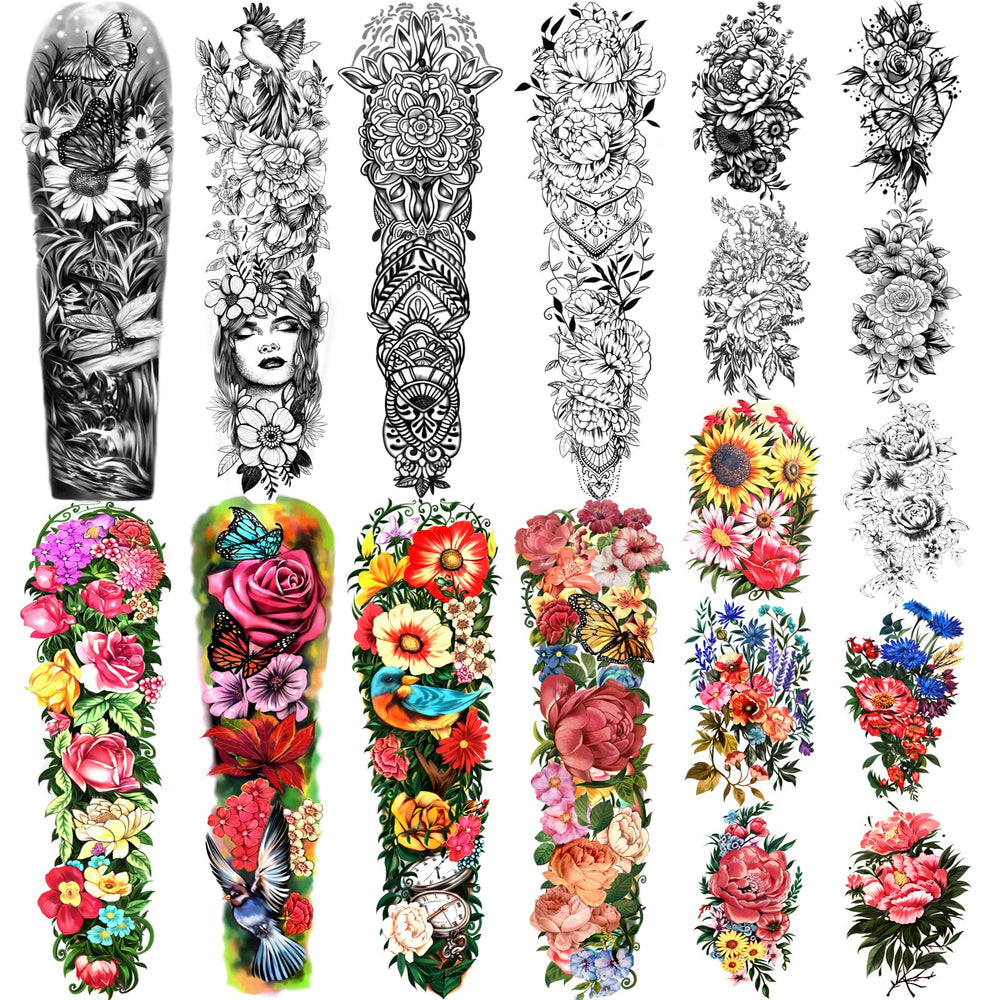 Yazhiji tatuaje temporal brazo completo, look realista para fiestas.