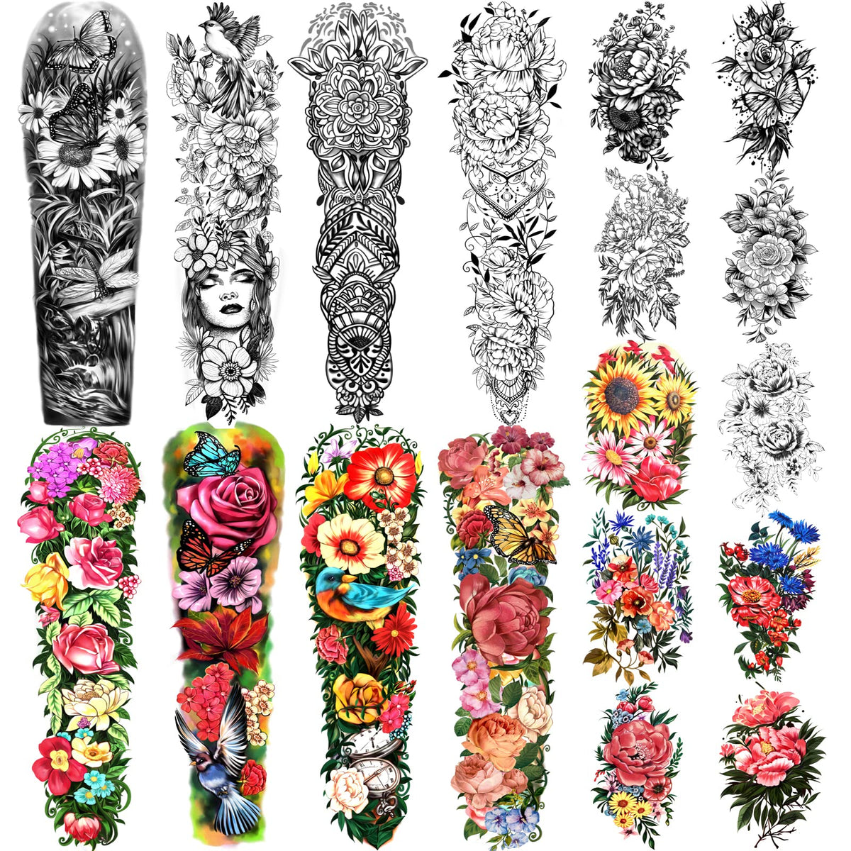 Yazhiji tatuaje temporal brazo completo, look realista para fiestas.