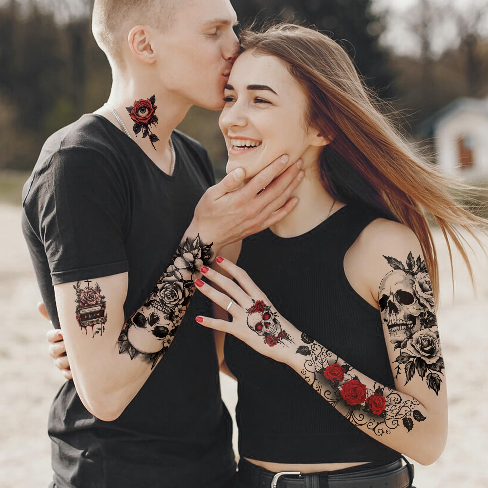 Yazhiji tatuaje temporal cuello-muslo flor oscura para estilo atrevido