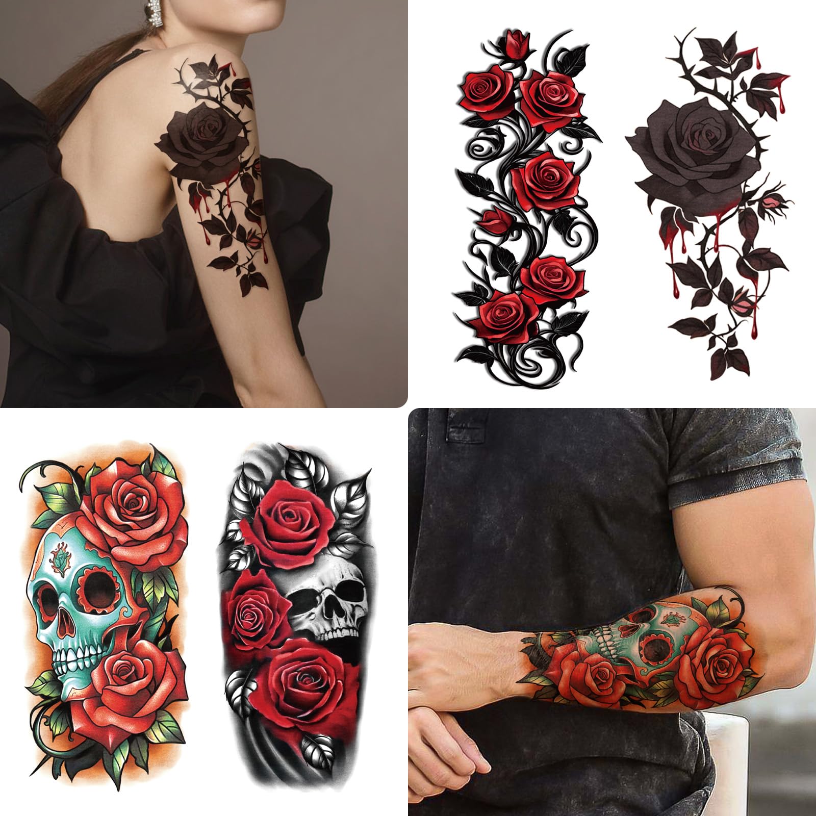 Yazhiji tatuaje temporal flor calavera para eventos y fiestas