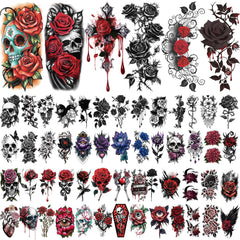 Yazhiji tatuaje temporal grande rosas y huesos para disfraces