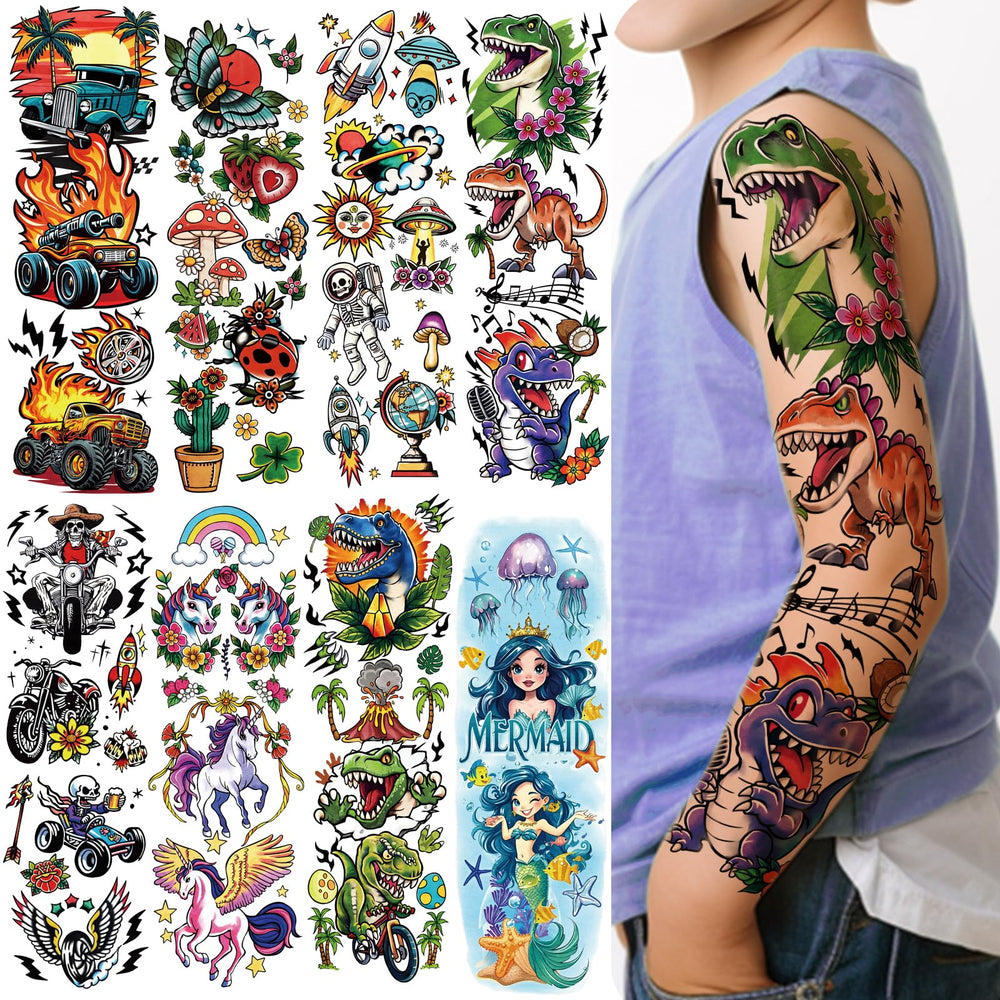 Tatuaje temporal Yazhiji de sirena, colores brillantes para brazos infantiles