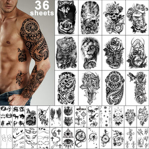 Tatuajes Yazhiji temporales grandes hojas para cobertura amplia en brazos.