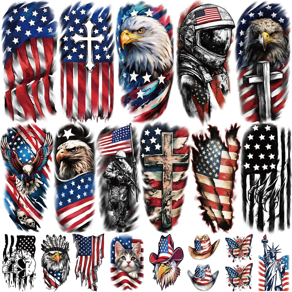 Tatuajes Yazhiji Día de la Independencia, 77 hojas, ideales para fiestas patrióticas.