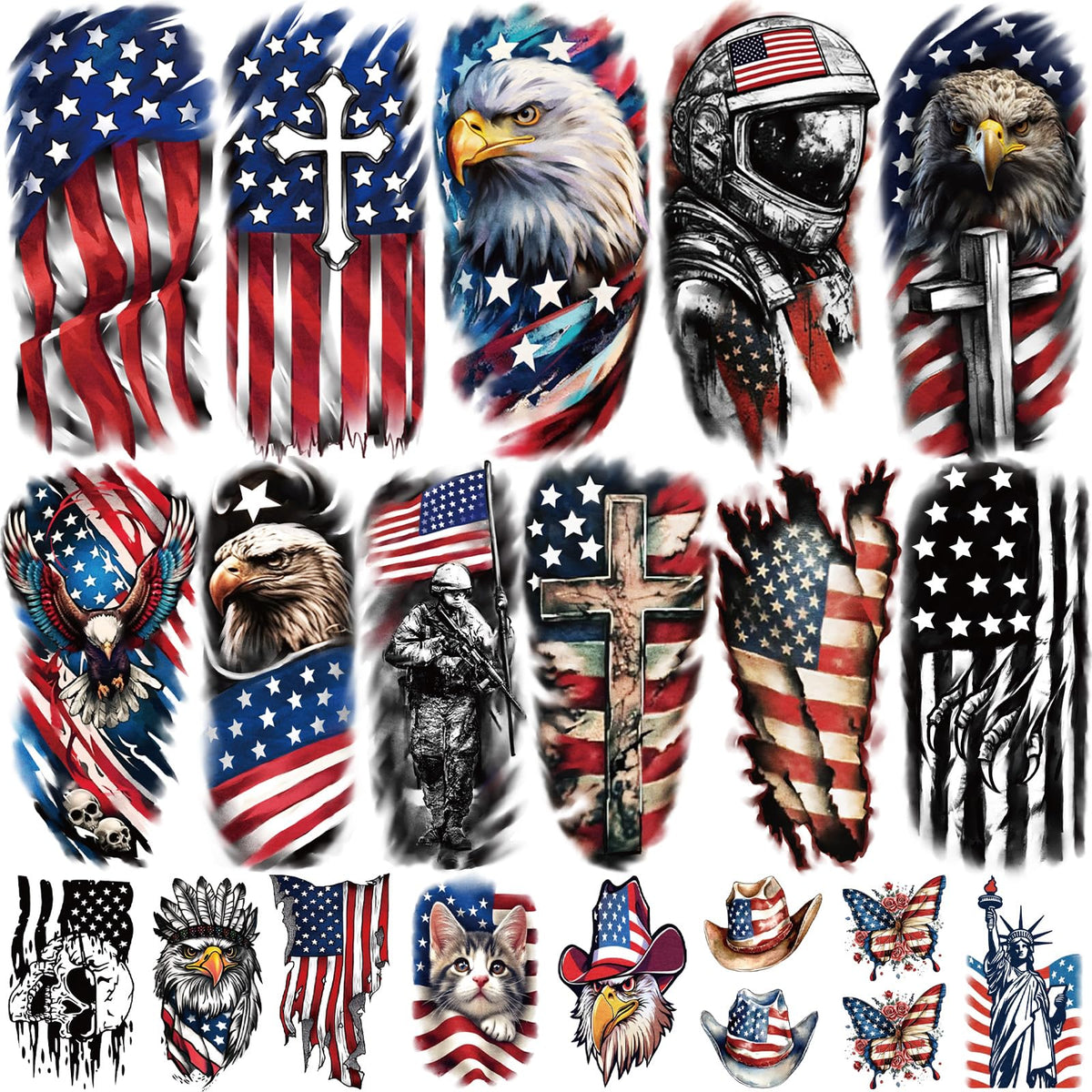 Tatuajes Yazhiji Día de la Independencia, 77 hojas, ideales para fiestas patrióticas.