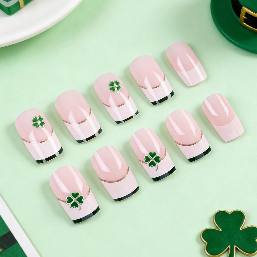 Yefiuo uñas postizas cuadradas medianas Clover, look moderno para diario.
