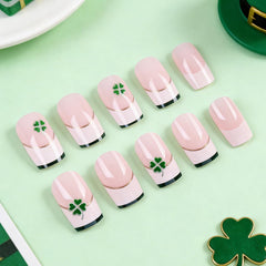Yefiuo uñas postizas cuadradas medianas Clover, look moderno para diario.