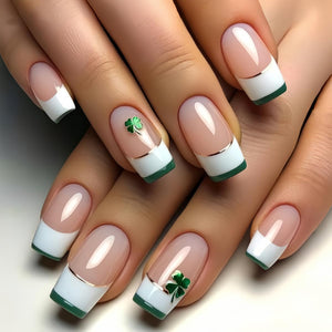 Yefiuo uñas postizas San Patricio, cuadradas Clover, ideal para fiestas.
