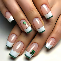 Yefiuo uñas postizas San Patricio, cuadradas Clover, ideal para fiestas.