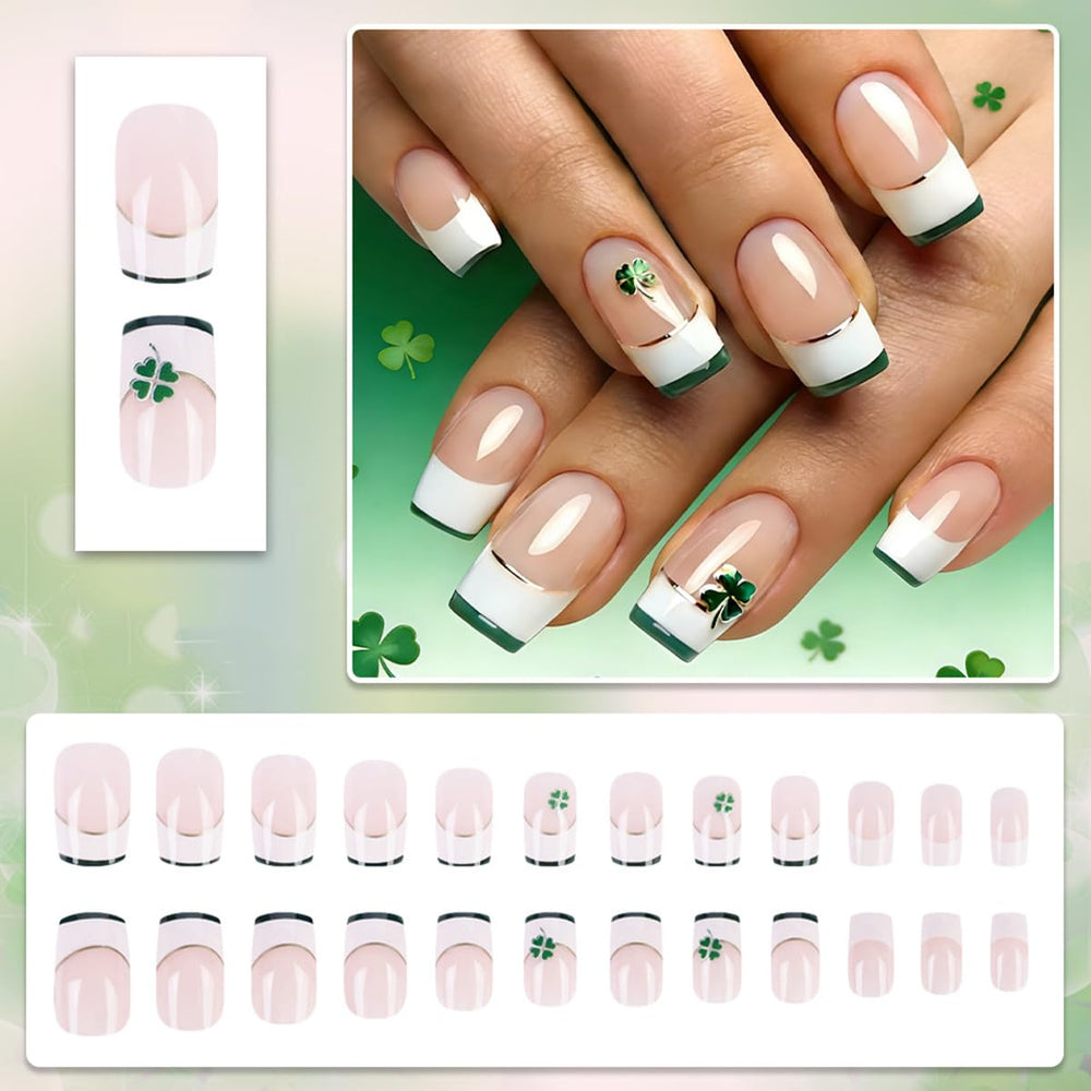 Yefiuo uñas postizas San Patricio Frances blanco, elegante para eventos.