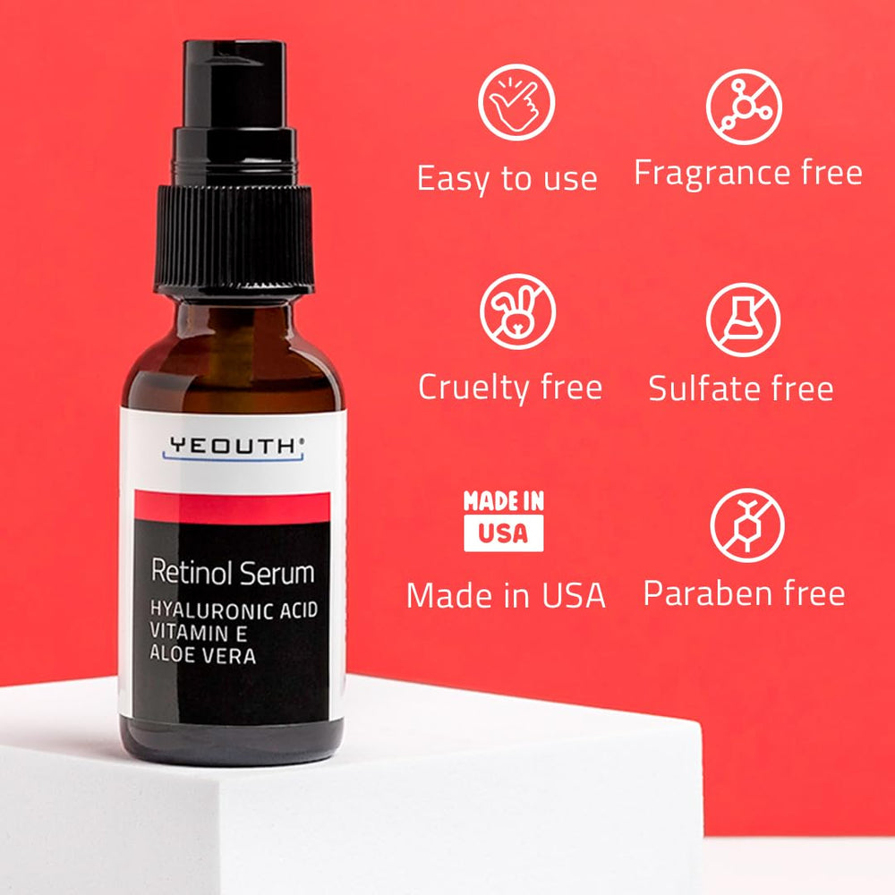 YEOUTH Retinol Serum para piel sensible, uso diario recomendado.