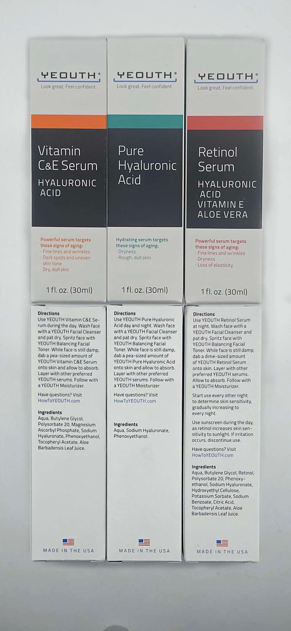 YEOUTH Set de cuidado facial 3x1 oz; colección de serums.