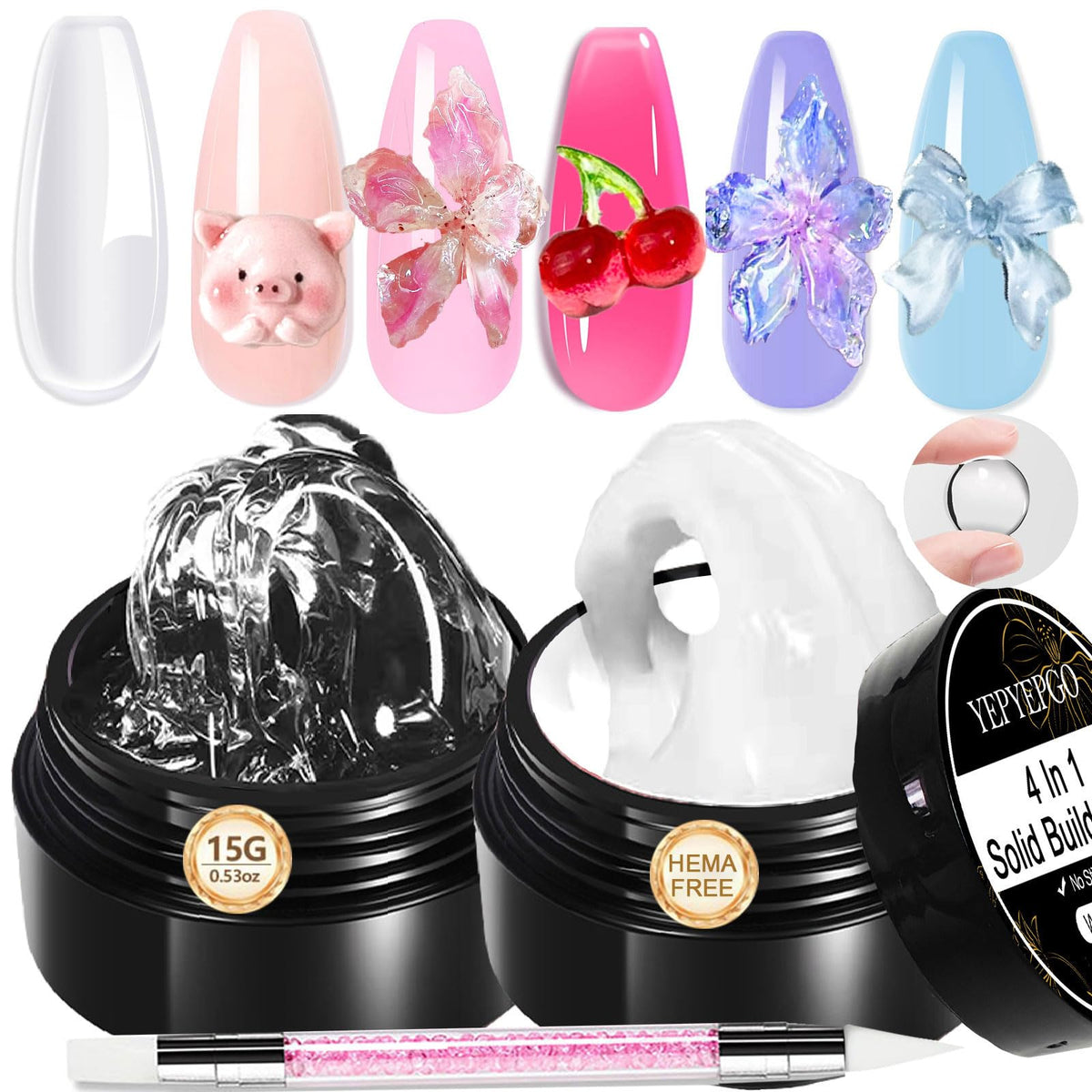 YEPYEPGO gel constructor claro para uñas, extensión precisa y limpia.