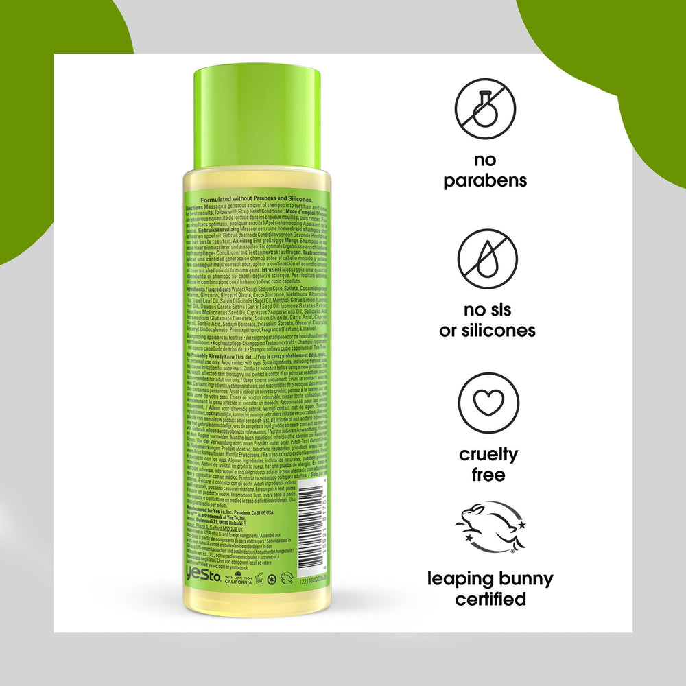 Yes To Shampoo Árbol del Té y Salvia, ingredientes naturales visibles