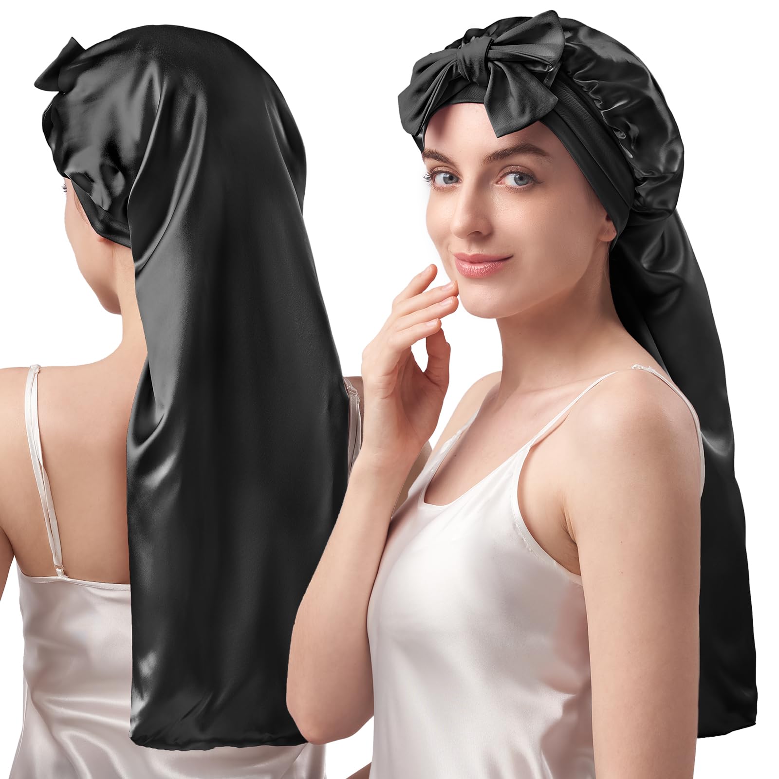 YFONG bonete de seda doble capa para cabello largo, suavidad al dormir y menor fricción.
