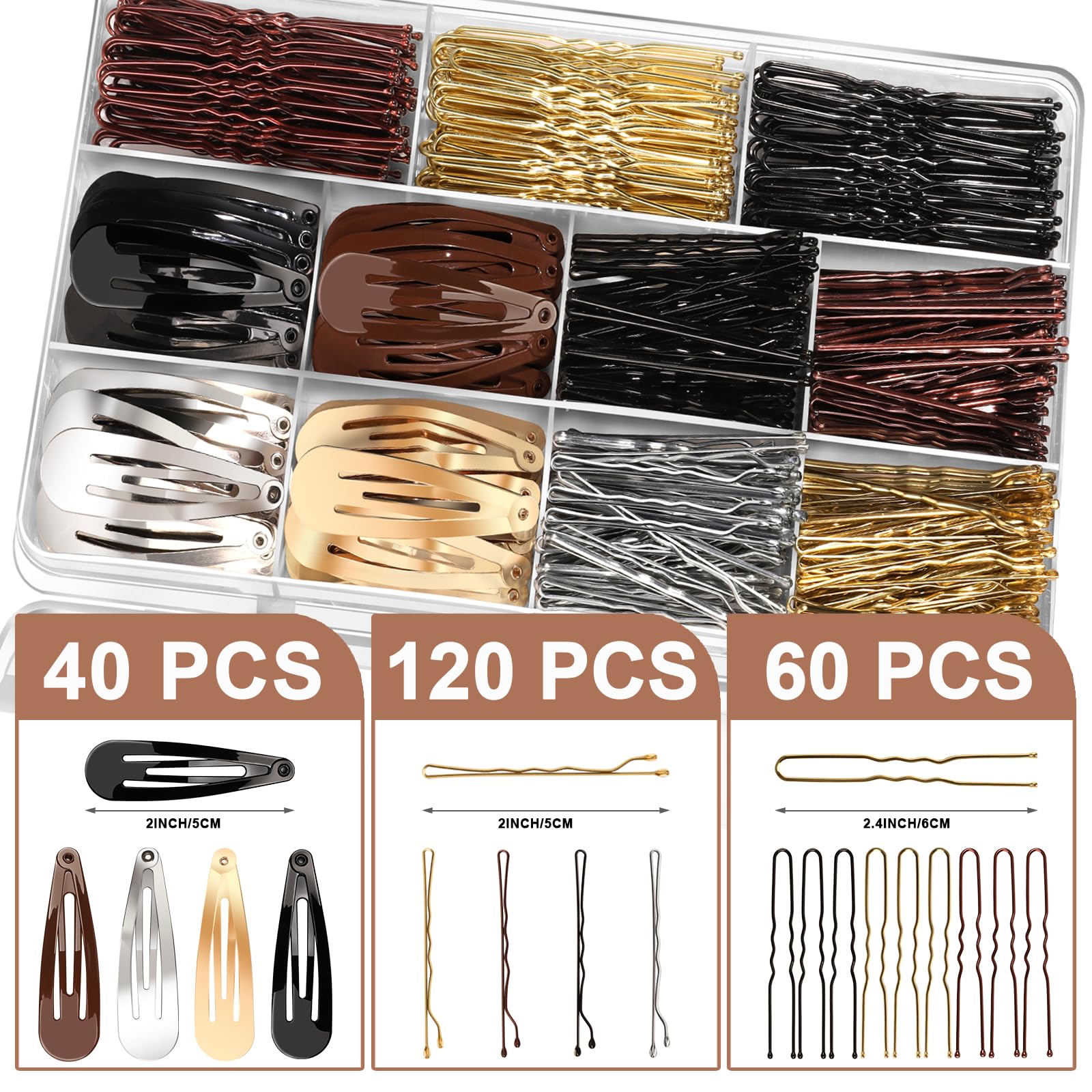 Pinzas en forma de U YGDZ, 60 unidades para moños y chignons.