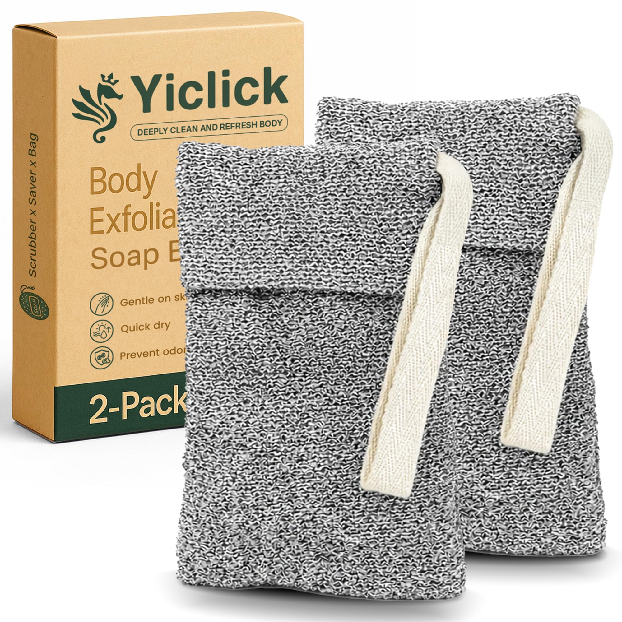 Bolsa de jabón Yiclick con malla exfoliante para ducha, limpieza suave.
