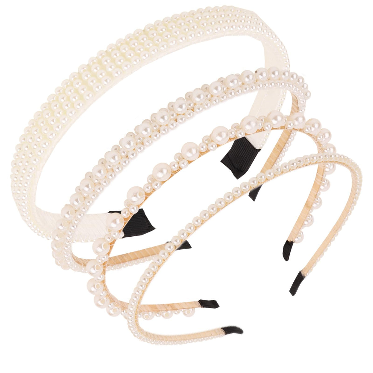 Diadema YISSION de perlas blancas, conjunto de 4, ideal para bodas y eventos.