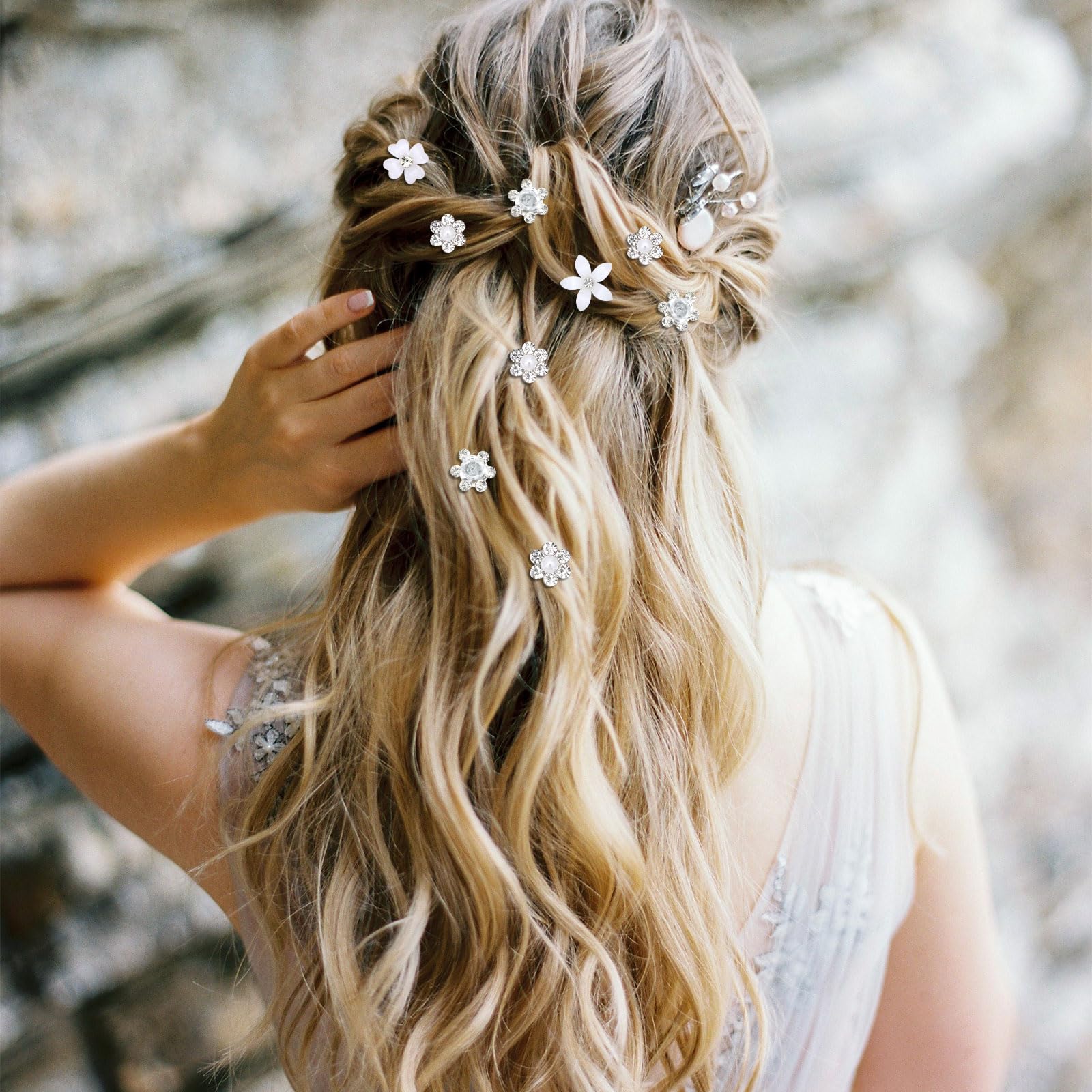 Pinzas YISSION flores blanco: ideal para bodas y eventos con acabado suave