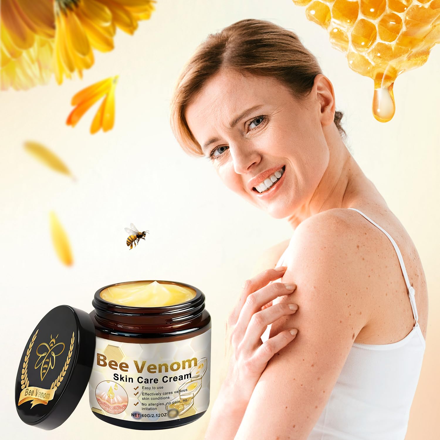 YIVANNUO crema veneno abeja aplicada en la mano, absorción rápida