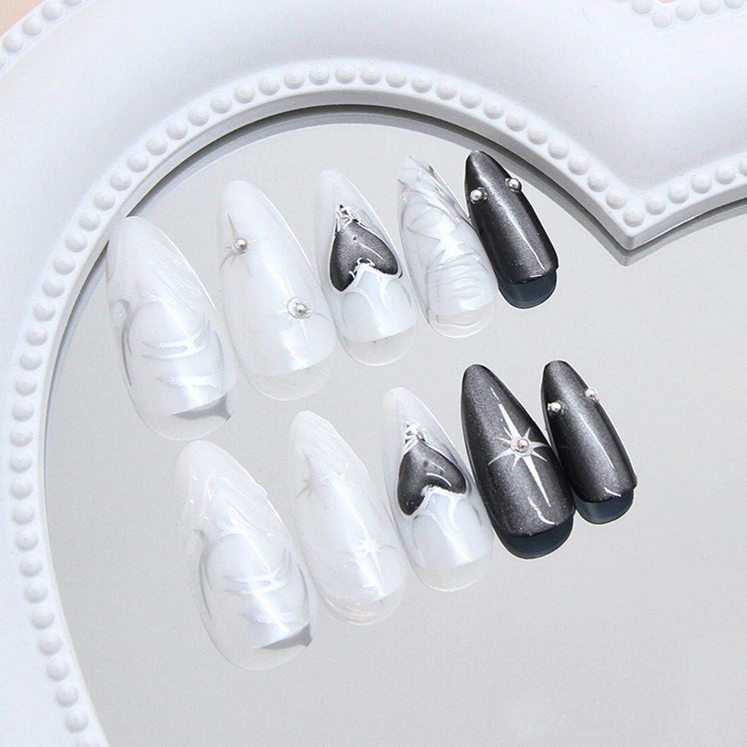 YKZFUI uñas almendra negro detalle gotico: estilo audaz para eventos.