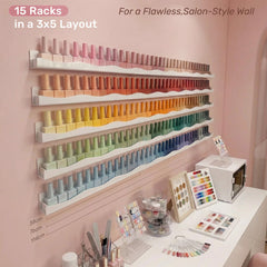 Conjunto de seis portaesmaltes en pared, ideal para salones.