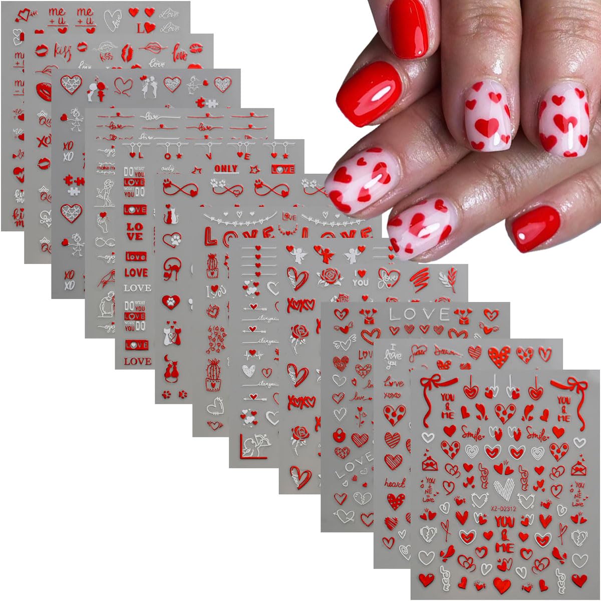 YNITSED corazones y labios en uñas para un look romántico.