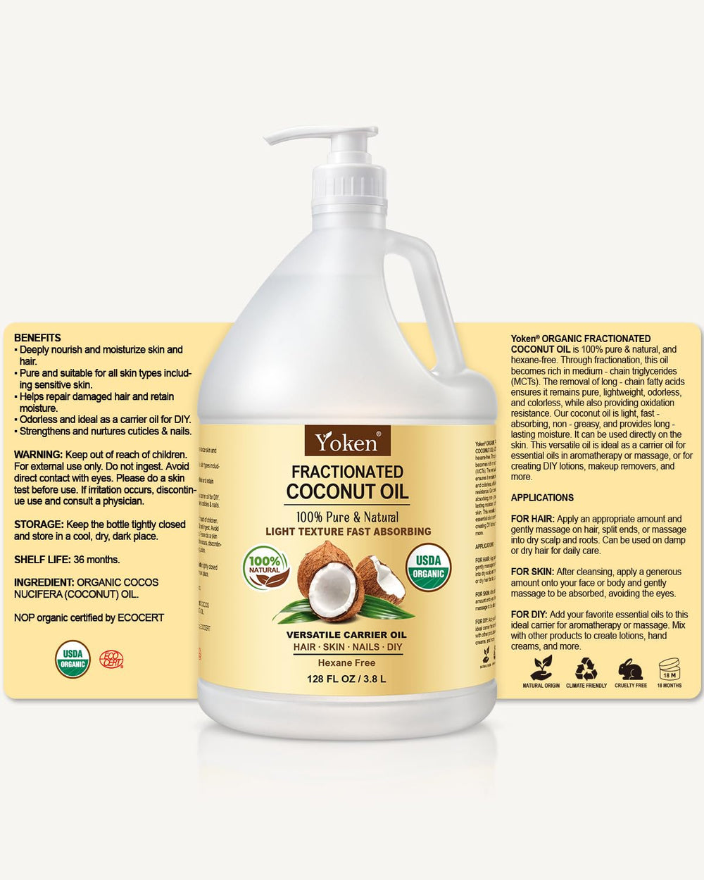 Yoken aceite de coco fraccionado como base neutra para masajes y mezclas