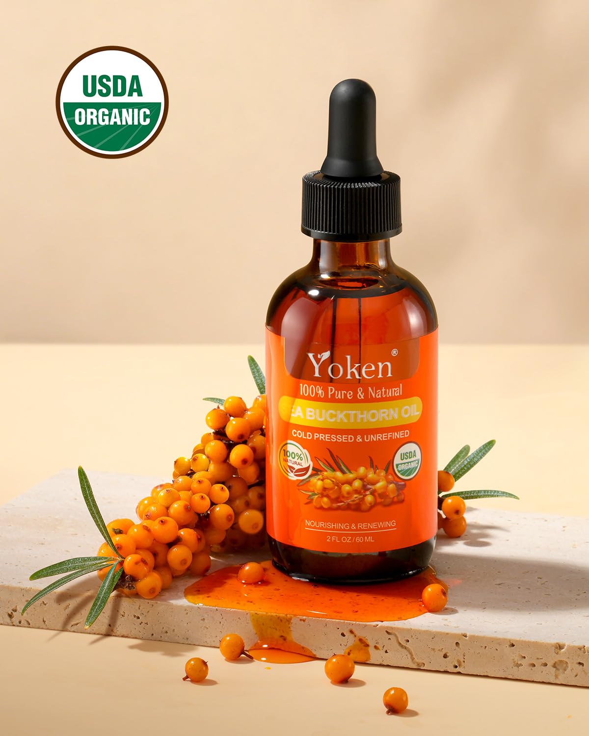 Yoken aceite de espino amarillo con gotero para aplicación precisa