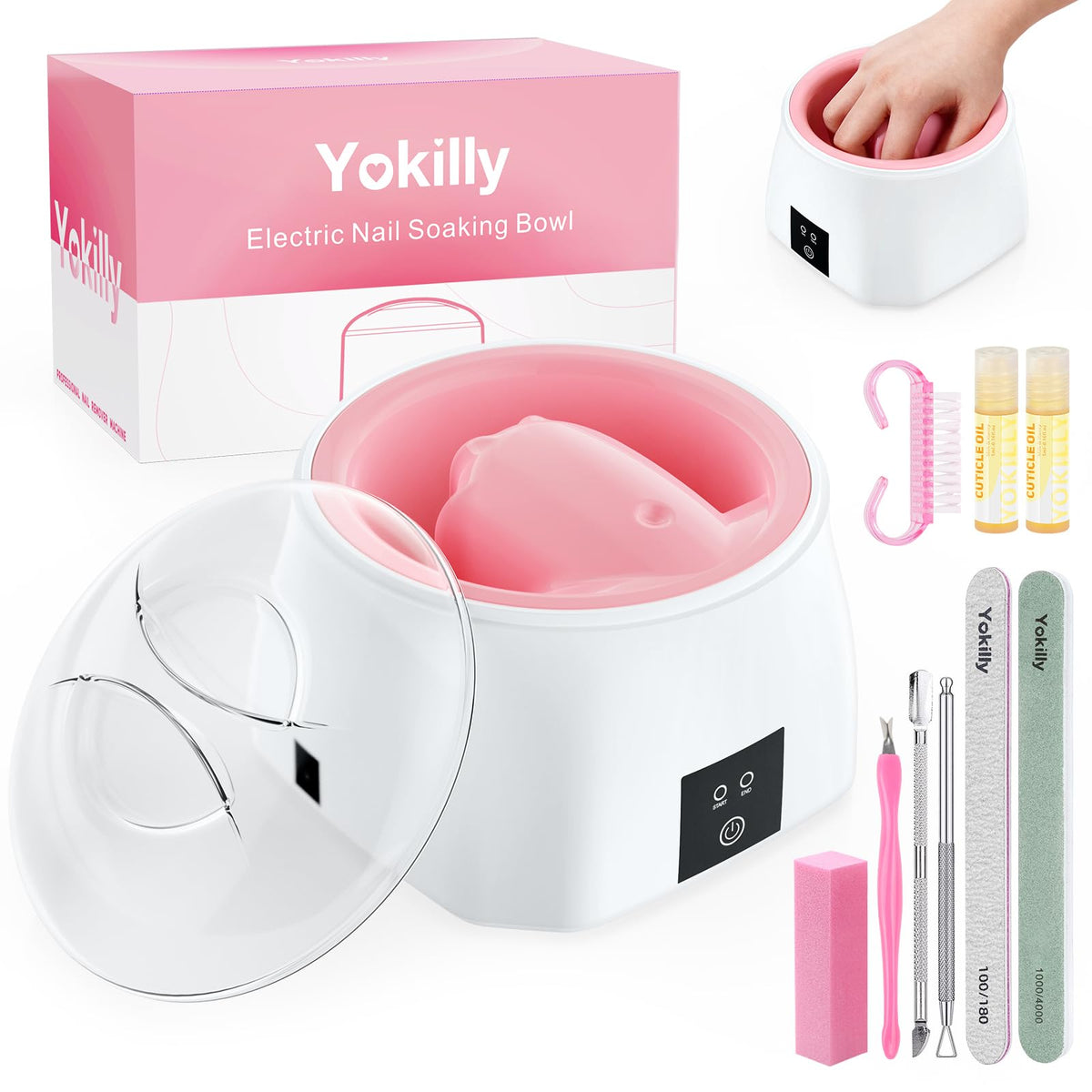 Yokilly cuenco de remojo para uñas con interior de aluminio para calentamiento rápido