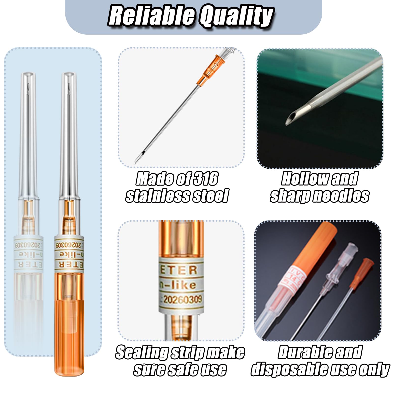 Aguja de catéter YONGDA 14G, punta afilada para perforaciones precisas.