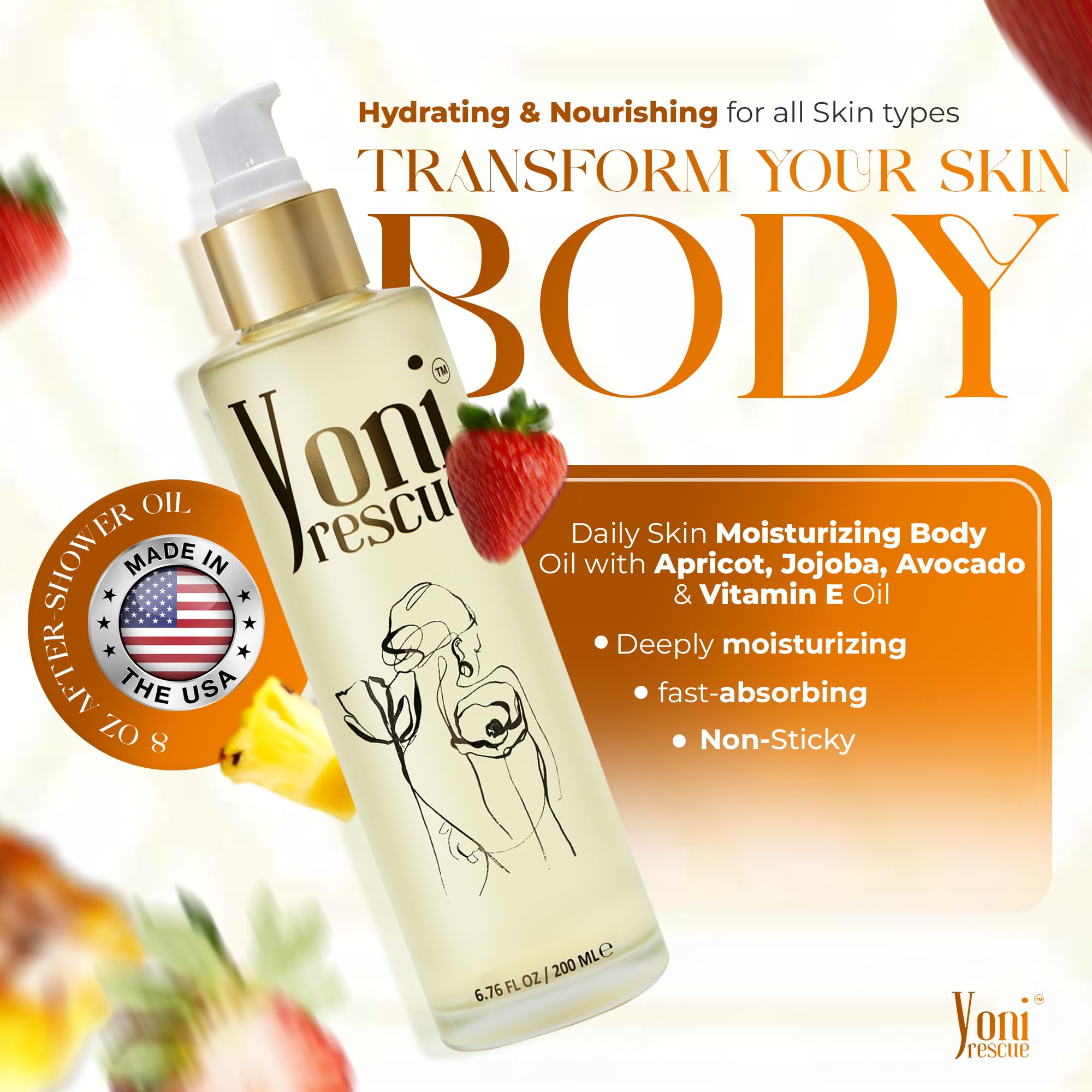 Yoni Rescue aceite corporal para uso diario y masaje relajante.
