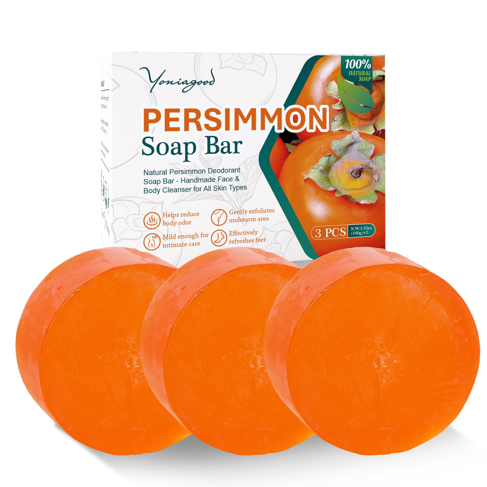 Jabón persimón de yoniagood para el cuerpo, limpieza suave y frescura duradera.