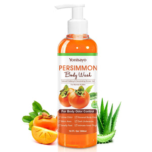Jabón corporal Yonisayo Persimmon en botella, frescura suave para uso diario.