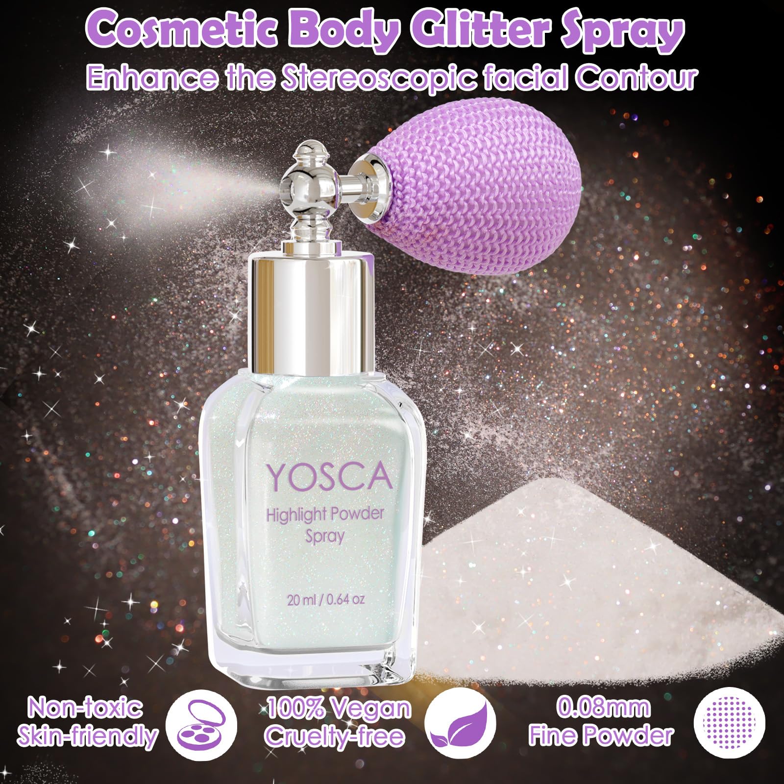 Yosca Brillo Cabello Destellos Iridiscente: realza peinados con brillo duradero.