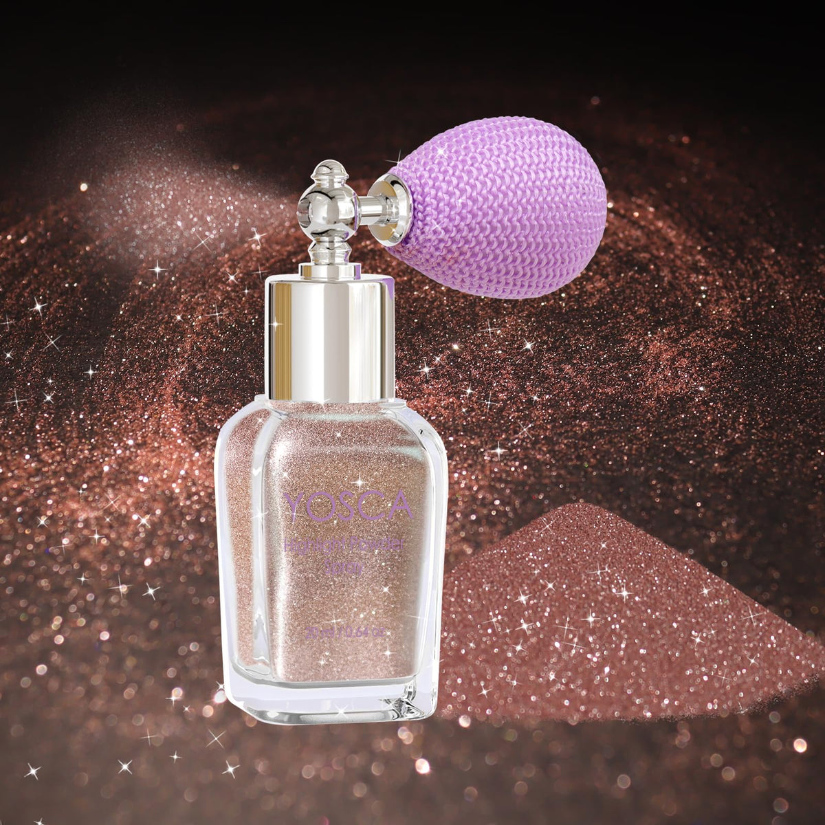Yosca Brillo Corporal Spray: purpurina rosa para rostro y cuerpo con brillo duradero.